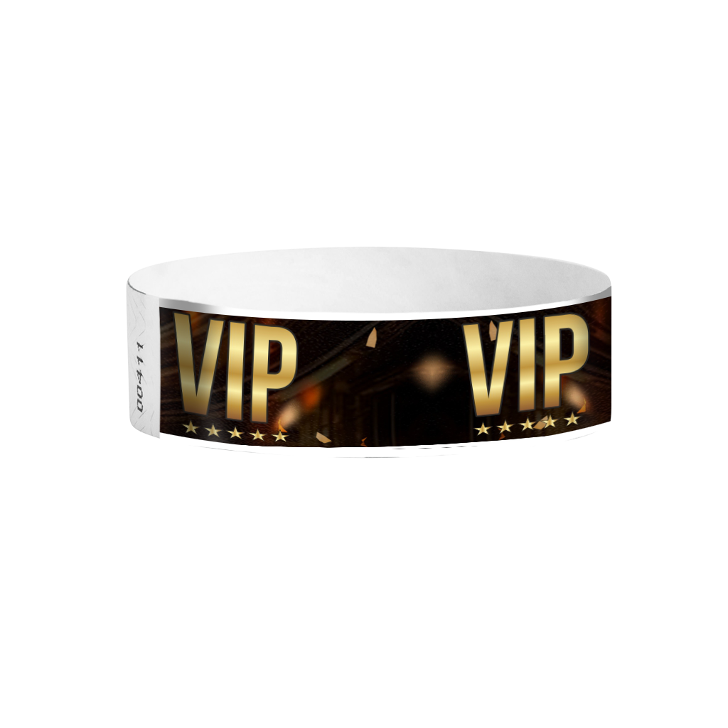 VIP gold sparkle pattern Tyvek wristbands – glitter gold VIP event wristbands for upscale events