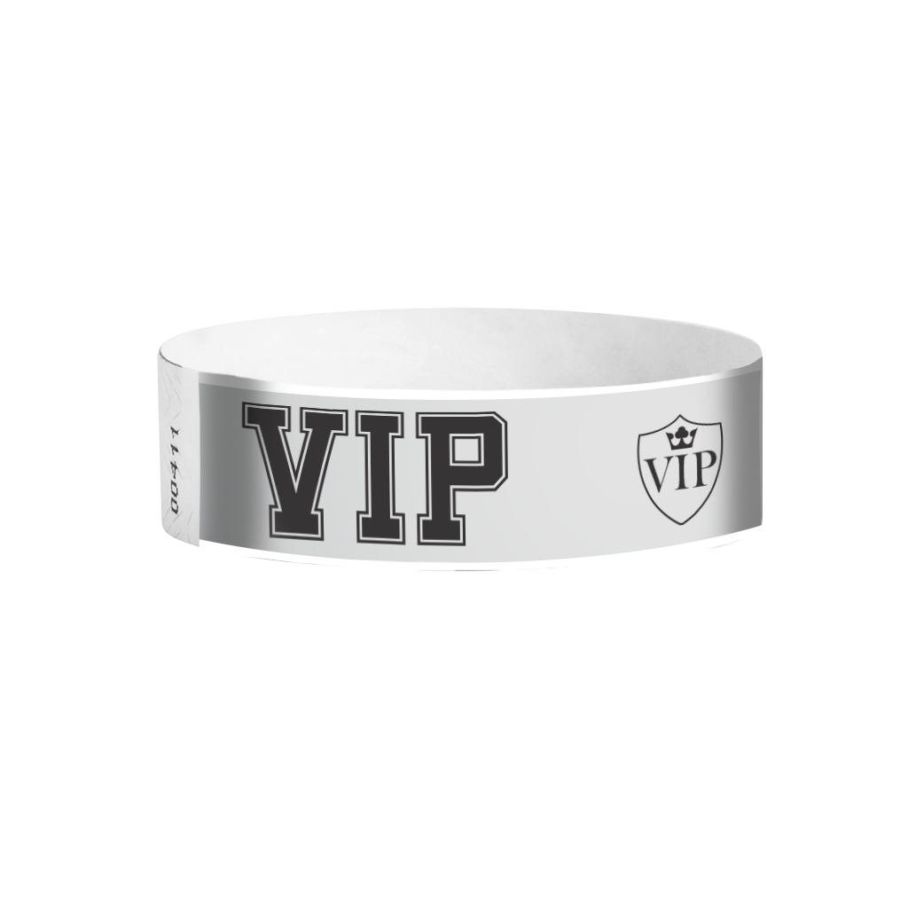 VIP silver pattern Tyvek wristbands – premium metallic event bands for VIP access control