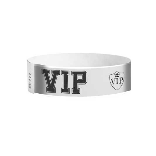 VIP silver pattern Tyvek wristbands – premium metallic event bands for VIP access control