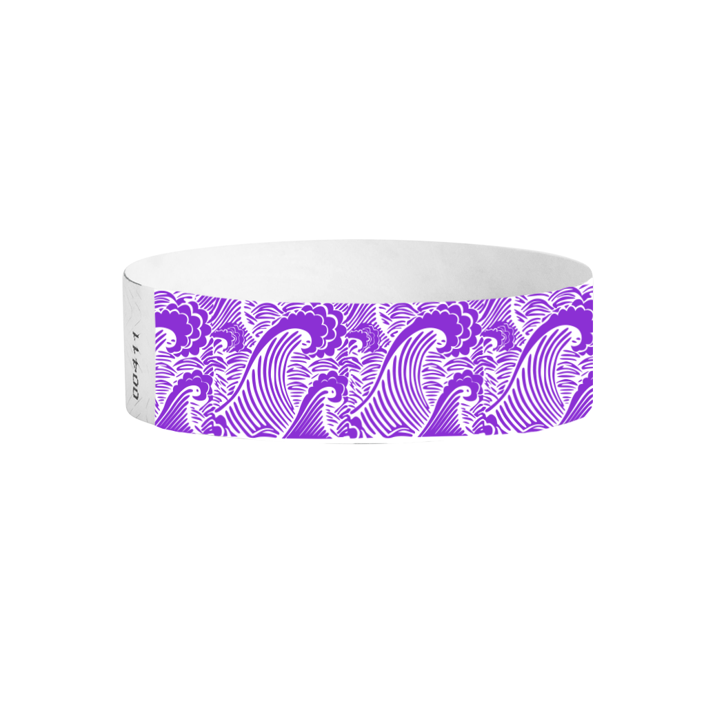 Waves Tyvek wristbands – water-wave patterned 3/4 inch wristbands for pools, beaches, and events