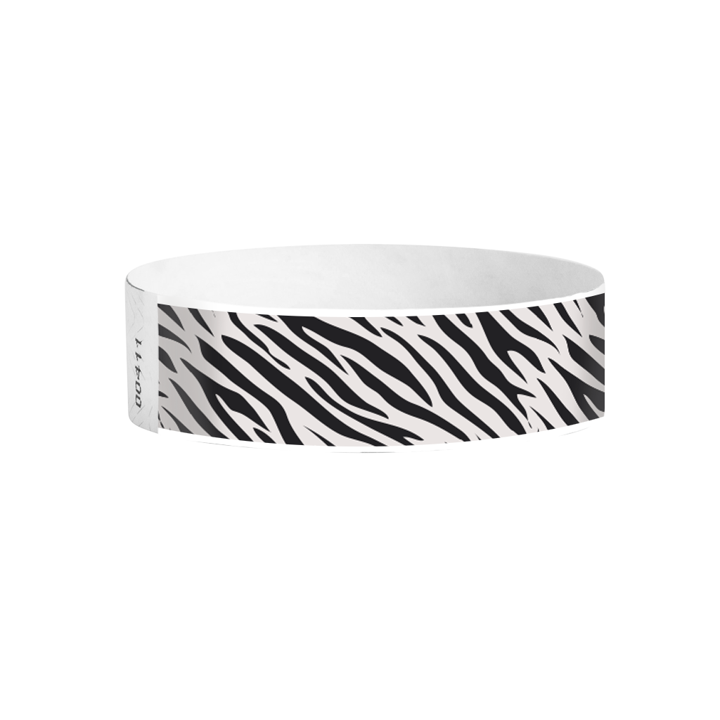 Zebra pattern Vibe Tyvek wristbands – black and white zebra stripe wristbands for events