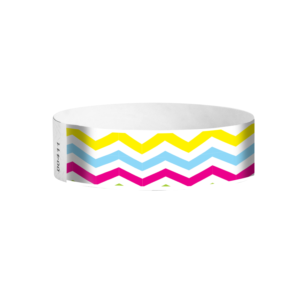 Zigzag Tyvek wristbands – full color zigzag patterned event wristbands for parties and venues