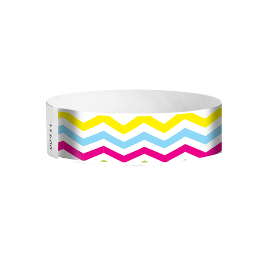 Zigzag Tyvek wristbands – full color zigzag patterned event wristbands for parties and venues